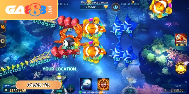 Happy Fishing GA888 được trang bị hệ thống vũ khí đa cấp độ